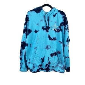 Blue Tie-Dye Hoodie with Star Embroidery